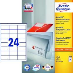 Trwałe Etykiety AVERY ZWECKFORM uniwersalne A4, 100 ark./op., 64,6 x 33,8 mm, białe