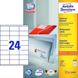 Trwałe Etykiety AVERY ZWECKFORM uniwersalne A4, 100 ark./op., 70 x 35 mm, białe