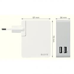 Ładowarka sieciowa Leitz Kolekcja Complete ze złącza USB do gniazdka sieciowego, z 2 portami USB, 24-watowa