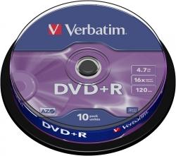 Płyta VERBATIM DVD+R cake box 10 4.7GB 16x Matt Silver